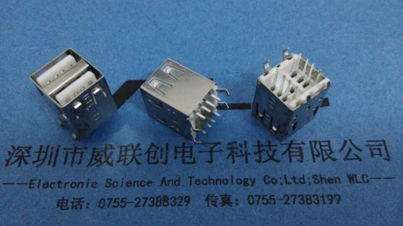 供應(yīng)180°雙層USB立式長(zhǎng)17.0mm+彎腳直邊 直立式DIP白膠