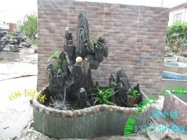 供應(yīng)廣東虎劈石流水假山魚池盆景庭院魚池 山水盆景 露臺庭院綠化施工