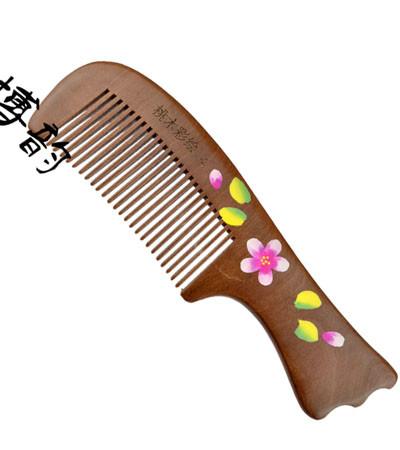 供應桃木彩繪木梳 木梳批發(fā)廠家 哪里有檀木梳批發(fā) 博韻木梳