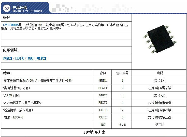 ESOP-8封裝LED線性恒流IC-CYT1000A圖片