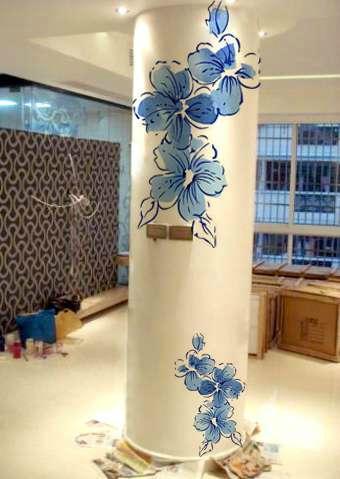 商場水泥柱子墻體彩繪 深圳辦公室墻體柱子壁畫手繪