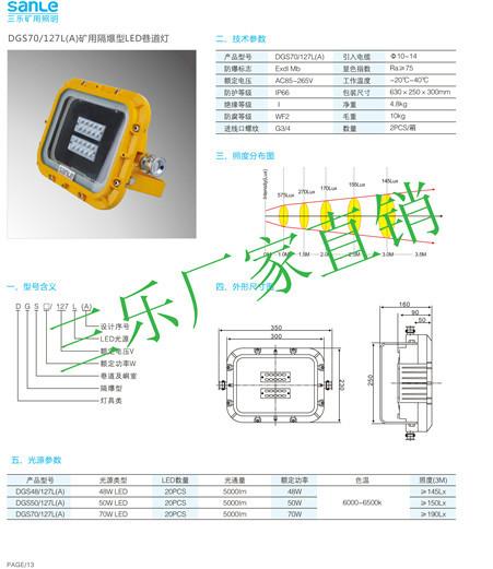 供应三乐DGS40/127L(A)矿用LED巷道灯  LED光源巷道灯  40W 127V巷道灯